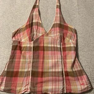 Pink plaid halter top